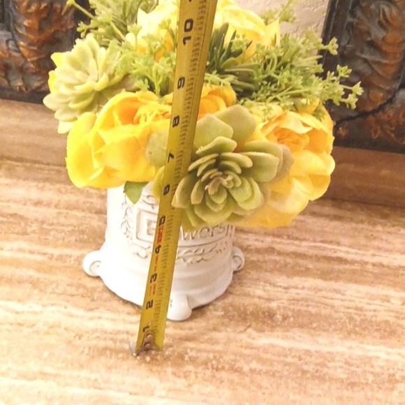 Luxury Home Decor Silk Roses & Aeoniums in White Base Floral Arrangement - Picture 11 of 14